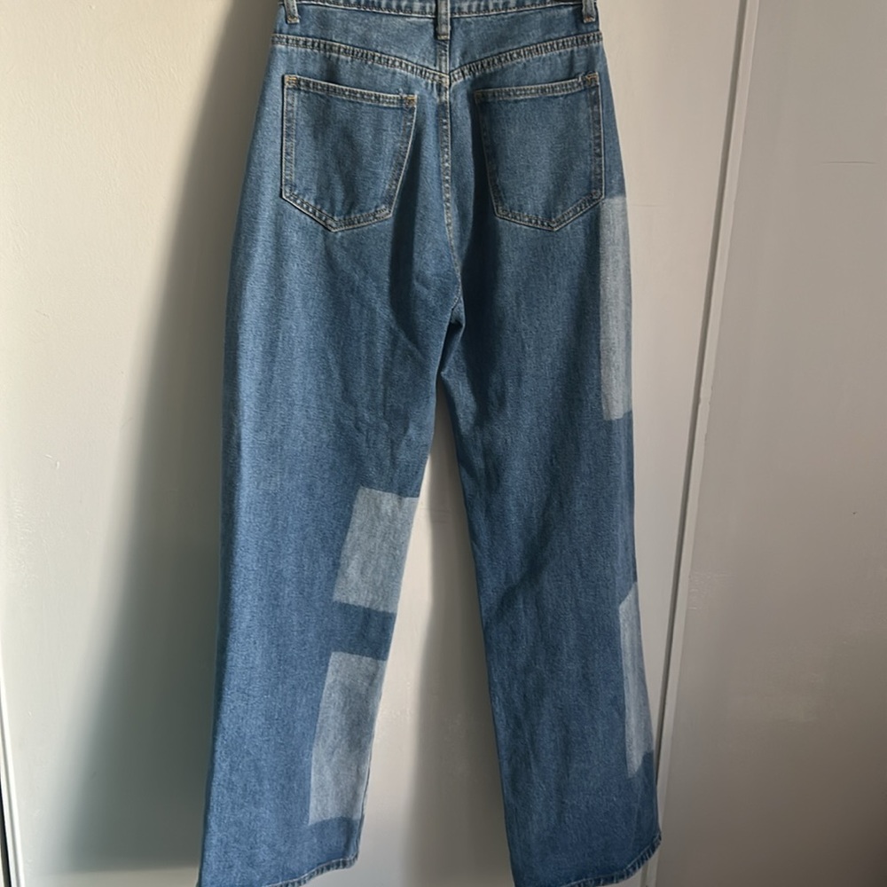 Pretty Little Thing Color Block Wide Leg High Rise Denim Jean - Picture 7 of 7